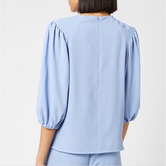 Ganni Crepe Balloon Sleeve Top in Forever Blue, Size 10 - Picture 4 of 13